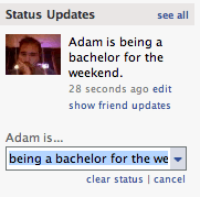 My Facebook status: Adam is...
