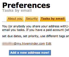 Add an email in Hiveminder