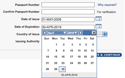 Taxing date selector from Princess Cruises website